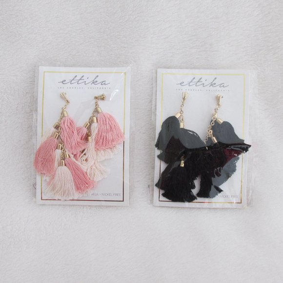 Ettika LA Pink Tassel Earrings 18kt Plated Nickel-Free Surgical Posts - Picture 6 of 6